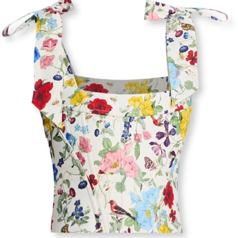 Alice + Olivia Floral Crop Top with Bow Straps - Picture 2 of 5